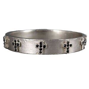 Sisi Amber Silvertone Black Rhinestone Crosses Bangle Bracelet
